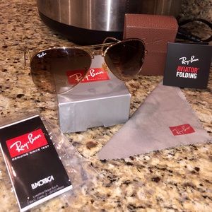 Ray Ban Gold/Brown Gradient Folding Aviators